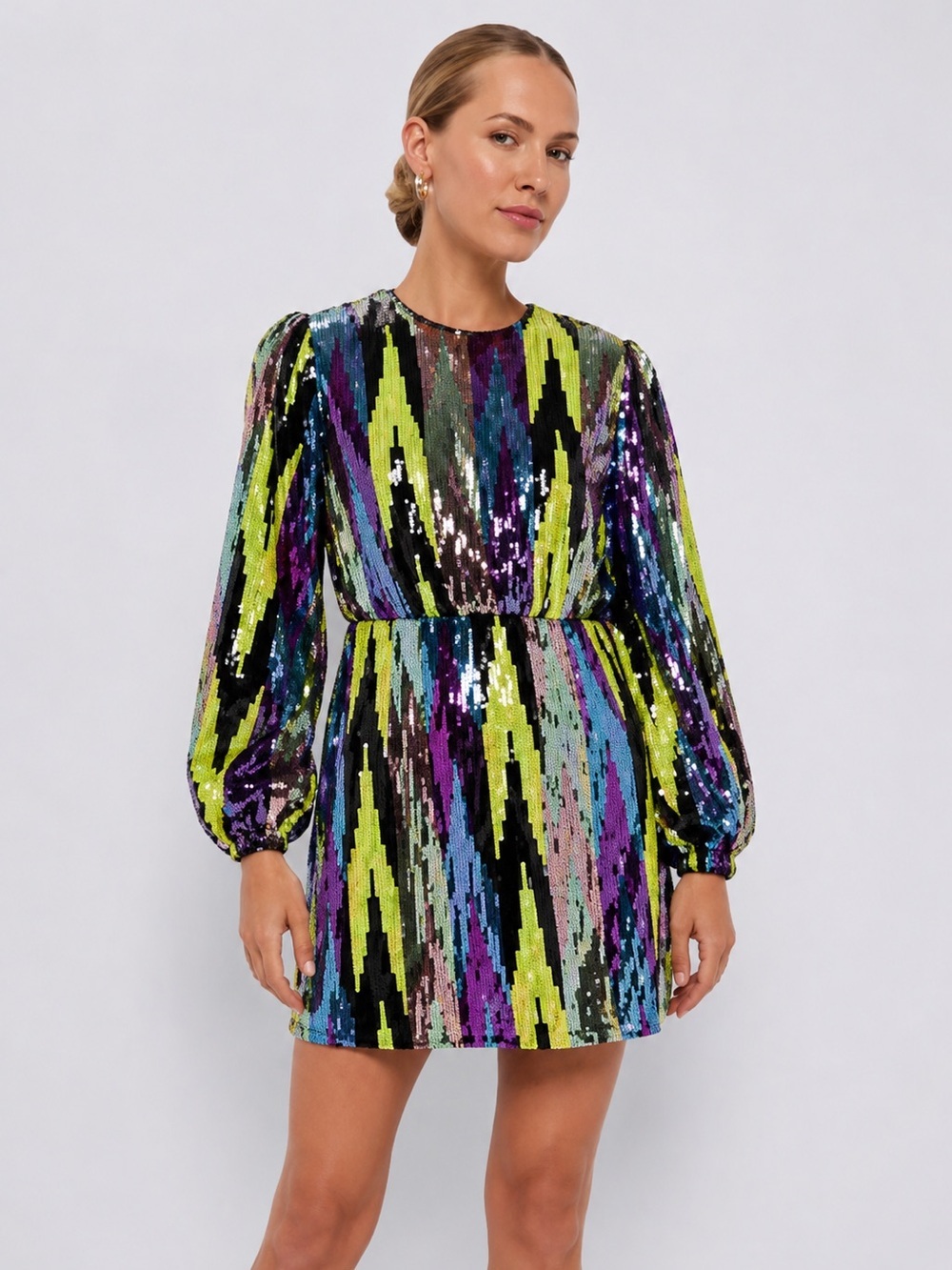 Pomander Place Neon Multicolor Sequin Mini Dress EUC